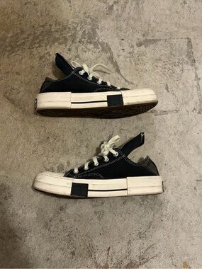 Rick Owen’s converse Black Canvas Low-Top Sneakers with White Platform Soles